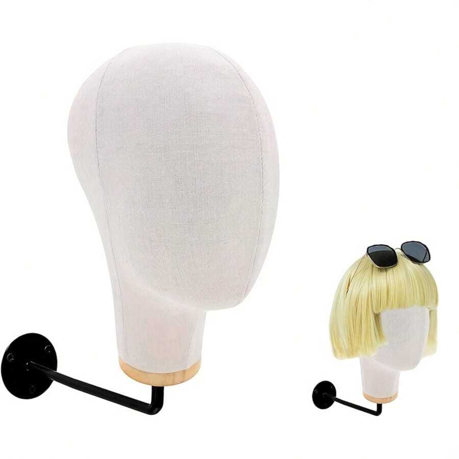 Mannequin Head Wall Mount 21Inch Wig Holder For Wigs, Hats, Caps, Canvas Block Wig Stand Hat Display Stand Wig Display Model Fabric Head Wig Stand Wig Storage Hanger Cowboy Hat Rack - 白色 - 查看 1