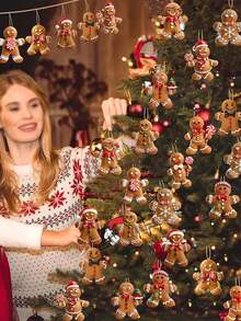 24pcs/12pcs Wooden Gingerbread Man Ornaments, Hanging Pendants For Christmas Tree, Holiday Fireplace Decor, Christmas Tree Topper, New Year Scene Decoration