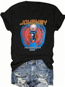 Angel Print Fashion Summer Short Sleeve T-Shirt Bad INFLUENCE TRUST NO ONE BELIEVE IN YOURSELF Graphic Tees Women Tops - 黑色 - 查看 1