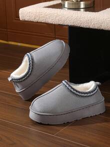 Winter Bestseller Lace Trim Slip-On Slippers For Women & Couples, Warm Thick Sole Vintage Style Indoor/Outdoor Wear Snow Boots