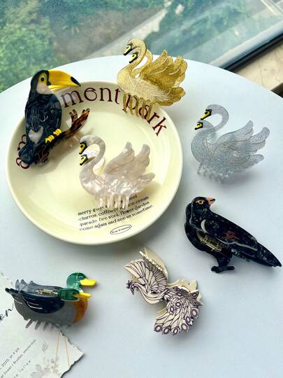 新款火鸡醋爪发夹、秃鹫感恩节发夹、草莓猫头鹰鲨鱼咬发夹、卡通撞色鹦鹉爪发夹、创意可爱大鲨鱼爪发夹