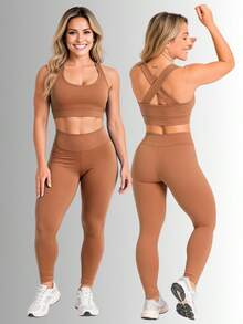 Leggings And Top Set For Gym Fitness Walking Bodybuilding Smooth Suplex A01 - 摩絲 - 查看 2