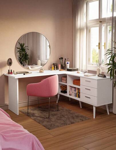  Tocador de Esquina para Maquillaje o Escritorio Madesa Color Blanco