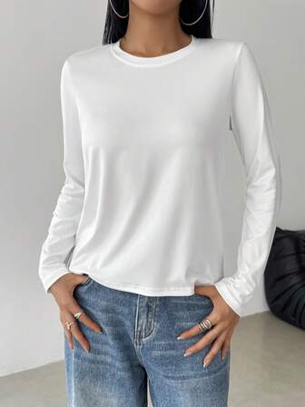 Women Solid Color Crew Neck Casual Long Sleeve T-Shirt,Fall Clothes