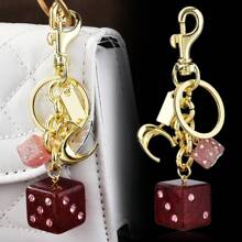 1 Pc New Good Luck Dice Keychain String, Two-Color Dice Flash Pink Resin Keychain, Fashionable Bag Keychain Accessory As Exquisite Gift
