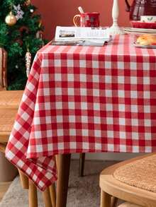 1pc Plaid Rectangular Tablecloth, Simple Rustic Checkered Tablecloth, Soft Texture Suitable For Spring/Summer Outdoor Picnic, Kitchen, Dinner, Restaurant, Holiday Party Table Decor,Fall Decor,Autumn Decor,Room Decor - Red and White - View 5