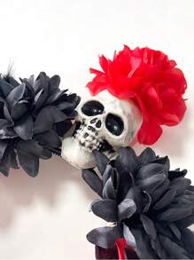 1pc Halloween Realistic Black & Red Skeleton Flower Headband, Dark Gothic Style Day Of The Dead Party Costume Accessory For Women - Multicolor - View 11