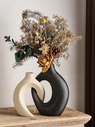 2pcs Modern Floral Wreath Vase Set, Creative White Minimalist Style Decorative Vases, Suitable For Living Room, Entryway, Bookshelf, Fireplace Mantel, Centerpiece Decor