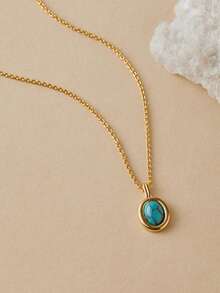 1pc Fashionable & Elegant Cat Eye Stone Pendant Necklace, Minimalist Design Suitable For Women's Everyday Wear