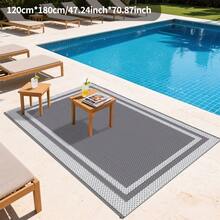 防水户外地毯 5x8 英尺，塑料双面地毯，现代风格，大型户外地垫，适用于房车、庭院、后院、甲板、野餐、沙滩、露营，灰色树叶图案 - 葉子 - 查看 6