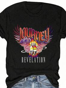 Angel Print Fashion Summer Short Sleeve T-Shirt Bad INFLUENCE TRUST NO ONE BELIEVE IN YOURSELF Graphic Tees Women Tops - 黑色 - 查看 3