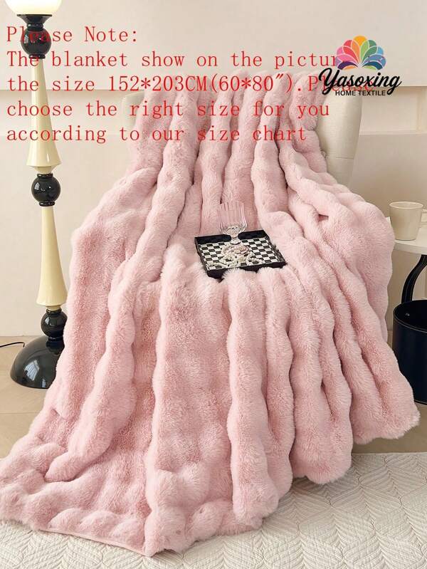 1pc Pink Cozy Rabbit Fur Plush Blanket Faux Fur Luxury Fluffy Long Plush Blanket Bedding Throw Soft And Comfortable Couches Blankets For Home, For Sofa, Living Room Queen Twin King Size Domitory Bedding Back School Bedding