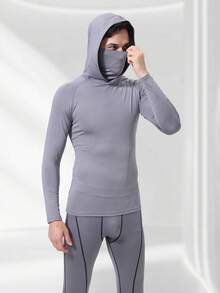 Sudadera ajustada tipo pasamontaña para hombre, manga larga para correr, fitness y uso casual al aire libre - Gris - Ver 5