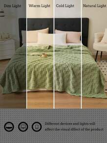 1 件浅绿色华夫格毛绒柔软舒适毛毯，适合卧室和客房