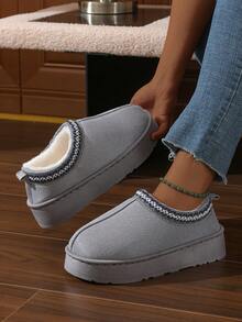 Winter Bestseller Lace Trim Slip-On Slippers For Women & Couples, Warm Thick Sole Vintage Style Indoor/Outdoor Wear Snow Boots