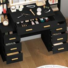 Makeup Dressing Table With Mirror, 7 Drawers & Storage Shelves, 3 Color Modes & Adjustable Brightness LED Mirror, Bedroom Furniture, Great Christmas Or Halloween Gift For Women And Girls ﻿