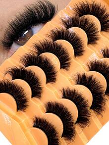 7 Pairs 25mm 9D Thick Mink Eyelashes, Curl DD Faux Mink Lashes Fluffy Cat Eye Dramatic Lashes, Reusable Dense Mink Look Extension Eyelashes - 濃密款 - 查看 2