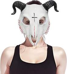 áscara gótica de cráneo de cabeza de cabra, cuernos de carnero,áscara de disfraz de cráneo de Animal,áscara de demonio malvado, disfraz de disfraz de Halloween - Cabra sangrienta - Ver 11