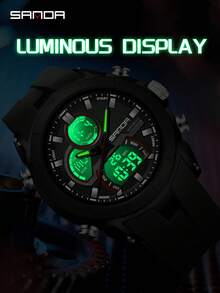 SANDA. SANDA 6279 男士石英电子表，大表盘，日历，夜光，防水，户外运动数字手表 - 黑色 - 查看 4