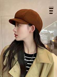 1 件韩式贝雷帽，时尚八角帽，女式艺术家帽，新款纯色，羊毛混纺帽檐贝雷帽，英式报童帽，适合日常佩戴、节日、聚会、典礼 - 黑色 - 查看 19