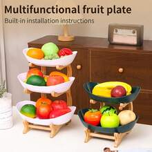 1 szt., Materiał naturalny, Stojak na owoce 2/3-poziomowy, Dwuwarstwowa miska na owoce w skandynawskim stylu luksusowym, Kreatywny element ekspozycji słodyczy do salonu, Taca na przekąski do domu