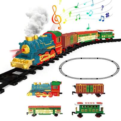 Bộ đường ray xe lửa điện cổ điển - Đầu máy hơi nước cổ điển có đèn và âm thanh, đồ chơi xe lửa, mô phỏng xe lửa lắp ráp DIY, thích hợp cho bé trai và bé gái thỏa sức sáng tạo, quà tặng tuyệt vời cho Giáng sinh, Halloween và sinh nhật.