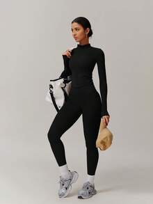 6pecil 2 Stücke/Set Damen Slim Fit Lässig Yoga Outfit, Langarm Top und lange Hose für Alltag Herbst/Winter Gym Set Trainingsanzug für Frauen