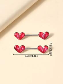 1 Cặp nhẫn núm vú đính đá Zirconia hình trái tim xanh, phong cách tối giản dành cho nữ - Đỏ - Xem 4