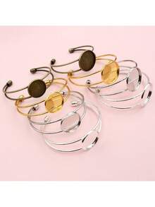 قاعدة سوار DIY قابلة للتشكيل بحجم 20/25 ملم لتركيب الحجر الكريم المستدير، قطعتان من ملحقات صنع المجوهرات اليدوية