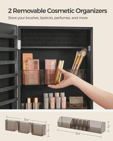 SONGMICS Tủ đựng đồ trang sức gương, tủ đựng đồ trang sức gắn tường hoặc cửa, có khóa, kèm 2 ngăn đựng mỹ phẩm bằng nhựa, dùng cho ký túc xá khi quay lại trường - màu đen - Xem 5