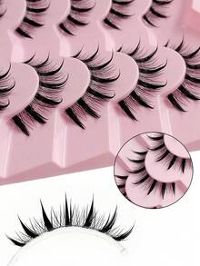 Sibeuna 7 Pairs New Wet Manga Style Japanese Cosplay False Eyelashes, Spiky Design, Transparent Stem, Anime Style, Lightweight & Thick, Faux Mink, For Doll-Like Fairy Makeup - 漫畫款濕睫毛 - 查看 6