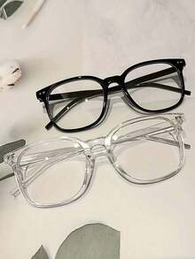1/2pcs Square Frame Clear Lens Frame Minimalist Fashion Decoration Glasses Computer Glasses Women Men - 白色 - 查看 10