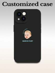 1 件极简肖像、日期、姓名和文字定制全覆盖硅胶镜头保护手机壳，兼容 16、15、14、13、12、11 Pro Max - 黑色 - 查看 3