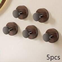 1/3/5Pcs Walnut Wood Grain Plastic Suction Cup Hook Strong Bearing Adhesive Hook For Bathroom And Kitchen No-Drill Creative Knob Design, Portable Storage Hanger
