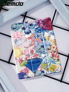 1 件夏季水果蓝莓蝴蝶结印花拼布保护壳，兼容 iPad 10.2/12.9 英寸 iPad Pro 11 2021/2020/10th Gen/Mini4/5/6、Galaxy Tab A8 10.5 英寸 2022、Matepad 10.4/Tab、平板电脑，带铅笔槽，自动睡眠/唤醒 - 彩色 - 查看 3