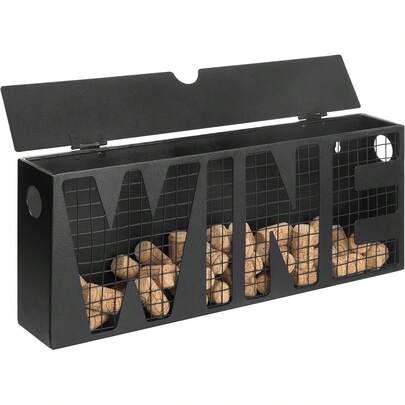 Soporte de Almacenamiento para corchos de Vino, Hecho en Metal Negro con la Palabra Wine en el diseño