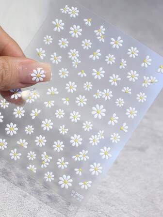 Flower Nail Art Stickers, Floral Daisy Nail Decals 3D Self-Adhesive Pink White Cute Daisy Small Flower Spring Summer Nail Design Manicure Tips Nail Decor Accessories For Women Girls