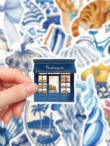 50pcs Blue Stickers Laptop Handbook Phone Case Decorative Stickers - Multicolor - View 4
