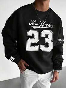 Men's Casual Street Fashion | New York Street Fashion Number 23 Print | Loose Fit Crew Neck Sweatshirt, Autumn/Winter - Black - View 3
