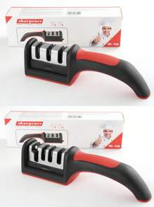 1 قطعة شاحذ سكاكين متعدد الوظائف - شاحذ سكاكين من الفولاذ المقاوم للصدأ 4 في 1 - طقم شحذ سهل الاستخدام وأنيق مع 4 فتحات شحذ، شاحذ سكاكين يدوي أسود - أداة شحذ 4 مراحل قابلة للفصل، شحذ متعدد الأغراض للمطبخ. يمكن شحذ الشفرات بسهولة