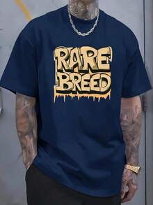 (220 Cotton-Shirt)   Men's Summer Round Neck Short Sleeved Casual Cotton  Interesting LettersComfortable Cotton - 藏蓝色 - 查看 1