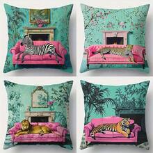Fundas de almohada con estampado animal contemporáneo de 45 x 45 cm, 4 diseños de fantasía (cebra, tigre, león, leopardo y águila), 100 % poliéster, lavables a máquina con cierre de sobre para sofá, coche y decoración de dormitorio. - Estilo 1 - Ver 2