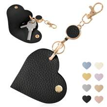 1pc Smart Key Holder, PU Leather Key Pouch, Unisex Intelligent Key Wallet, Covered Key Chain, Car Key Bag, Key Case, Cute Pebbled Leather Carabiner With Key Ring - Multicolor - View 17