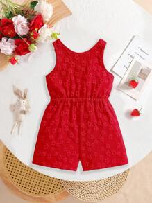 Pelele de bebé niña con cuello redondo, sin mangas, decorado con lazo, diseño de botones y abertura media, en unicolor, adecuado para el hogar, uso diario y salidas, primavera/verano