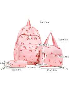 3pcs Backpack Set - Fashionable Large Capacity Backpack + Lunch Bag + Pencil Case, Includes Laptop Compartment, Strawberry Pattern Backpack With Adjustable Shoulder Straps And Spacious Multi-Pockets - Lightweight Zipper Bags, Suitable For Women/Girls/Students/Teens/Graduates, Perfect For Outdoor/Travel/Middle School/High School/College