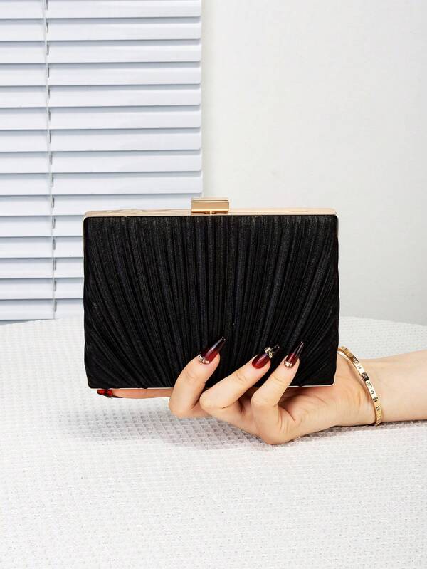 Glamorous Elegant Ladies Box-Shaped Pleated Evening Clutch Bag With Removable Metal Chain For Party Girl,Woman,For Female Perfect For Party,Wedding,Prom,Dinner,Banquet,For Best Gift For Women