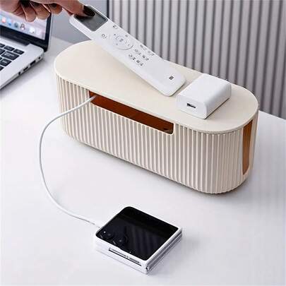 1 件装霜白色收纳盒，适用于电源板、电涌保护器、充电器、适配器、电视和电脑线 - 适用于家庭/办公室的电缆隐藏盒，易于组装，耐用的 PP 塑料，保持电线井然有序，可防止宠物