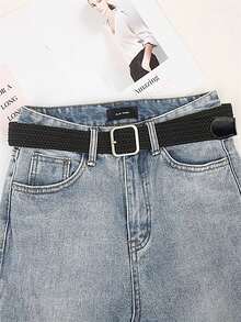 1 条女士方形扣编织腰带 夏季、秋季、万圣节 - 黑色 - 查看 3