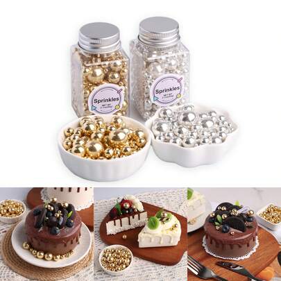 Edible Pearl Sprinkles For Cake Decorating, Gold Pearl Sprinkles, Sliver Pearls Sprinkles, Sugar Pearls, Metallic Sprinkles Mix For Cake, Cupcakes, Macaron, Ice Cream