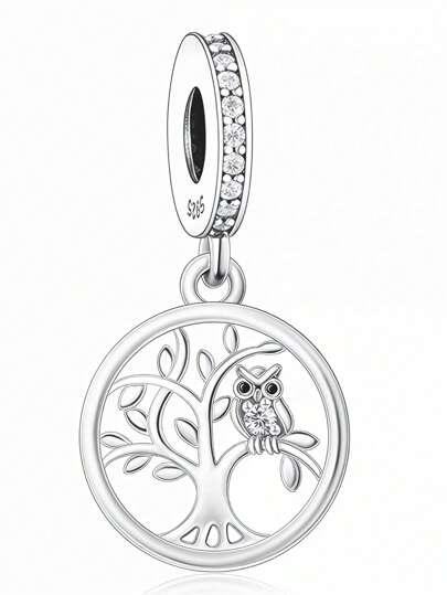 Un magnifique pendentif en argent sterling 925, chouette, branche d'arbre, pendentif à perles, pour un port quotidien, bijou pour femme, cadeau d'anniversaire